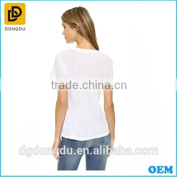 Lady New Fashion Design Casual Bamboo Shaped Flat Knitted T-shirt