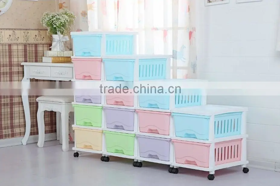 2016 Japan hot selling new style colorful 4 tier detachable plastic storage drawer, locker, cabinet