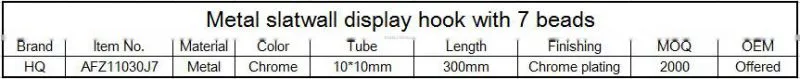 Metal chrome slat board display hook with 7 beads