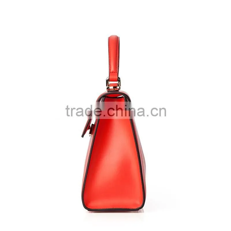 Hot selling wholesale new fashion red genuine leather handbag / leather bags women shoulder bag/ leather satchel bag