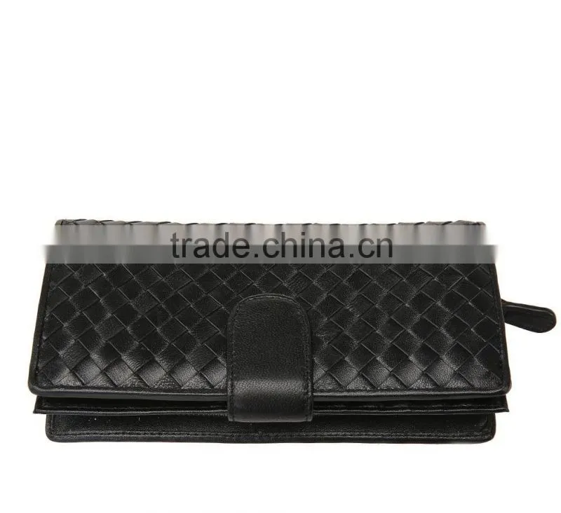 good quality soft sheepskin wallet hand knitting long style purse hot selling lgenuine leather wallet