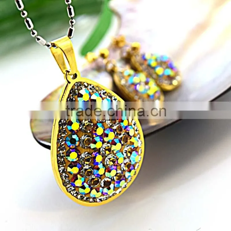 316L Stainless Steel Jewelry African Gold Plated Jewelrys Set With Colorful Crystal