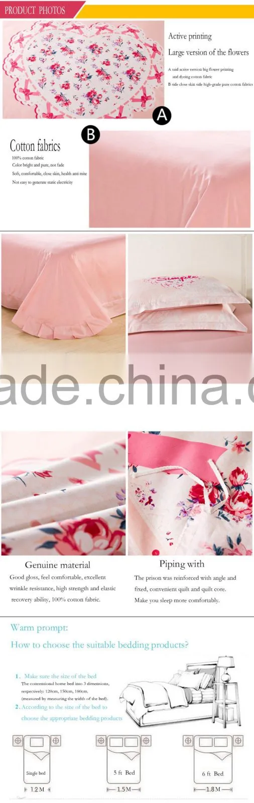 China factory made reactive pink flowers bedding set