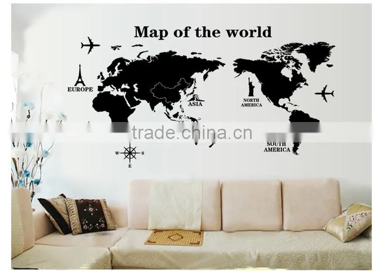 ALFOREVER Black pvc removable wallmap wall sticker,wallmap wall decals