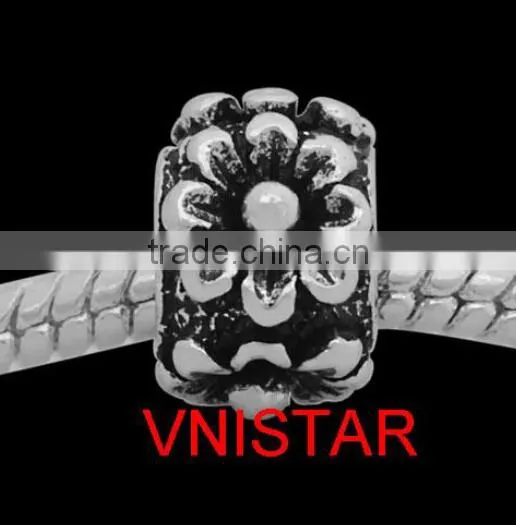 Vnisatr antique silver plated flower raised spacer beads for european bracelet wholesale PBD2681