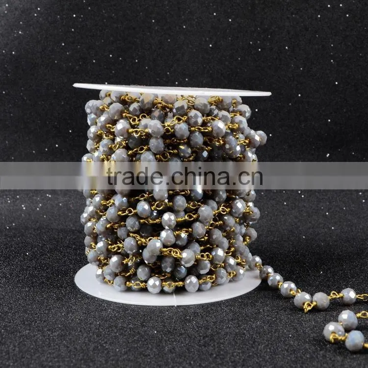 $4/meter by Trade Assurance- Fashion grey faceted crystal quartz jade beaded stone chains for necklace