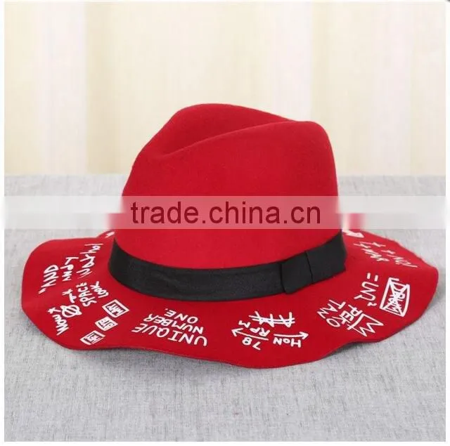 New wholesale fashion imtation wool fedoras hat with ribbon for adult