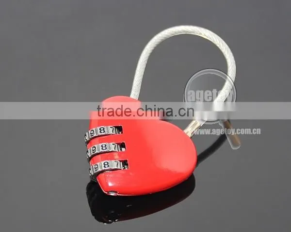 Resettable 3 Digit Combination Travel Luggage Suitcase Lock Padlock Red Heart Shaped Steel Wire Metal Combination Lock