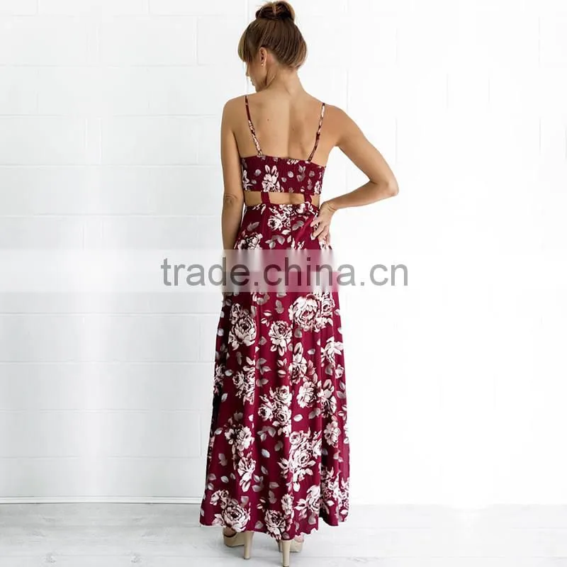 spaghetti strap floral two piece outfit maxi boho dress with button up