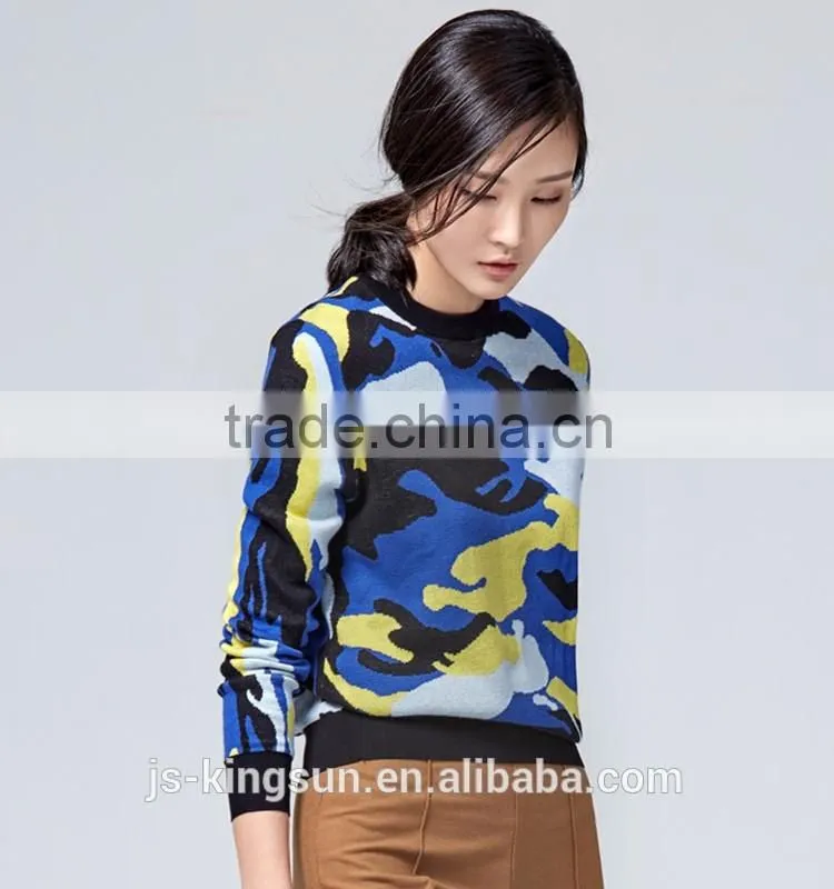 Woman sweater round neck long sleeve newest fashion jacquard pullover