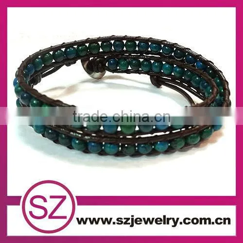 new style white gemstone wholesale european style leather wrap love bracelet