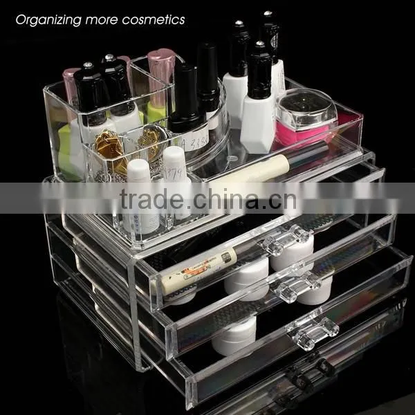 New ACEVIVI Acrylic Clear Makeup Cosmetic Drawers Grids 2 Tiers Display Desktop Home Storage Cosmetics Containers OS004876