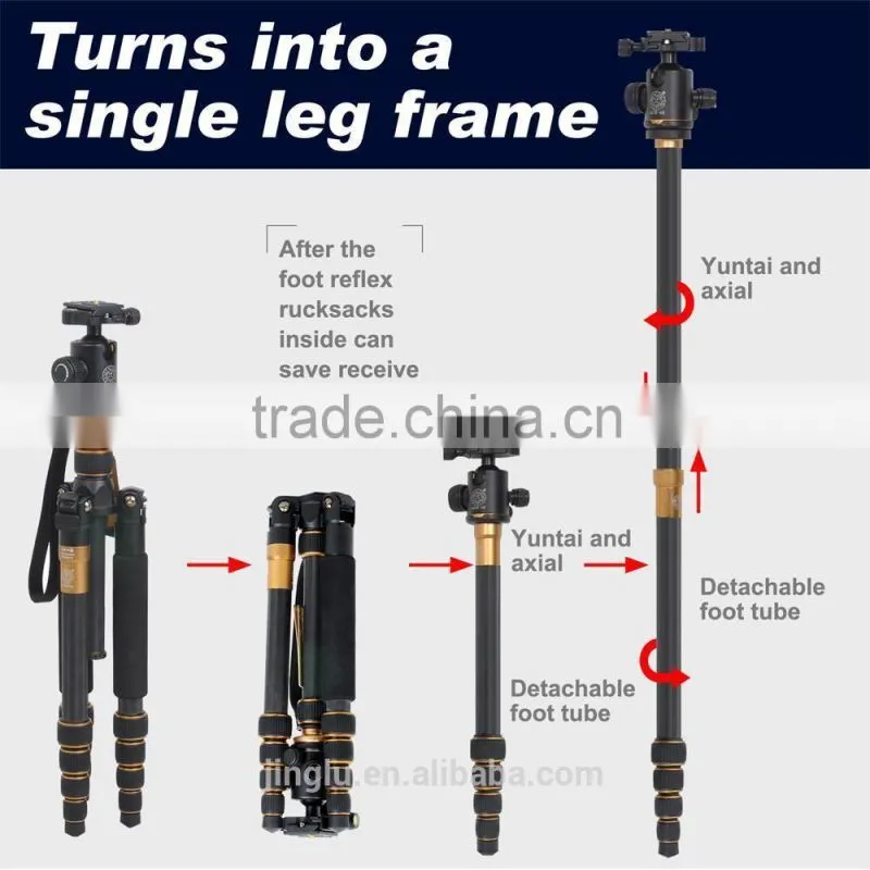 Q-666C Portable Professional Carbon Fiber Tripod &Ball Head for DSLR Camera