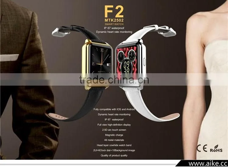 2015 F2 bluetooth Smart Watch Support Gesture and Voice Control MTK2502 1.55" IPS Screen For IOS and Android Smart Phone
