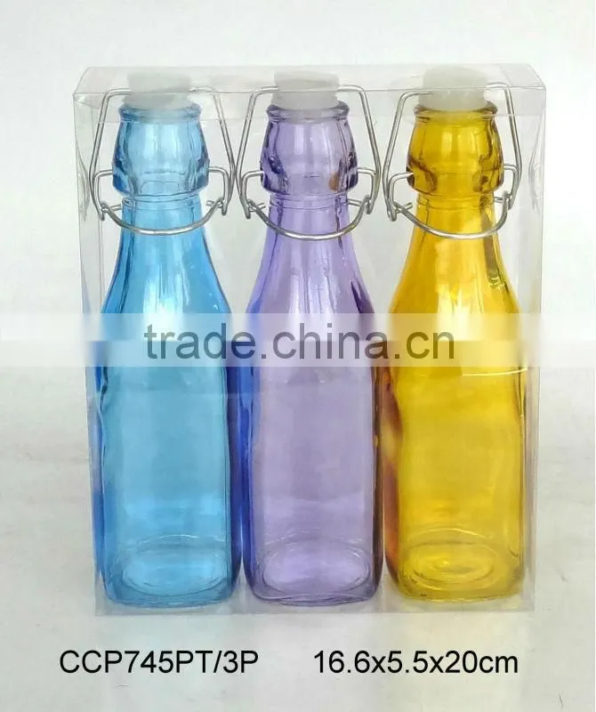 Glass bottle with straw with metal rack(CCP843/2T)