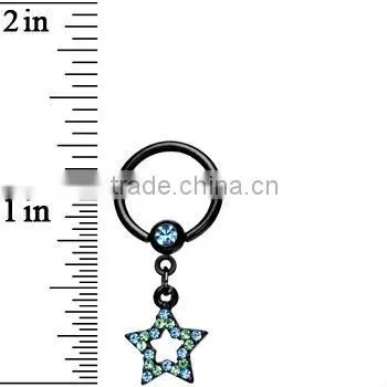 Black Pink Gem Star Dangle Captive Ring Body Jewelry nipple rings