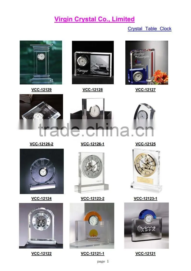 Wholesale custom logo crystal glass stand clock for souvenirs gift