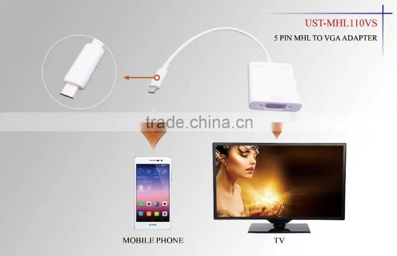 Micro USB 5pin MHL adaptador VGA + audio for smart phone