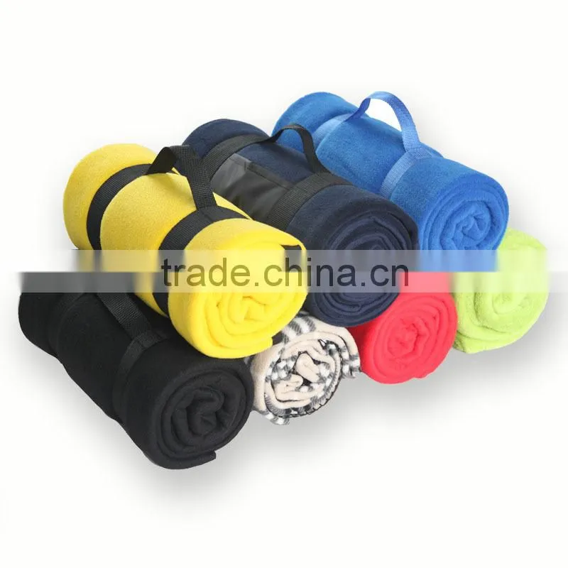 High Quality super soft heavy coral fleece blanket with leather strap handle