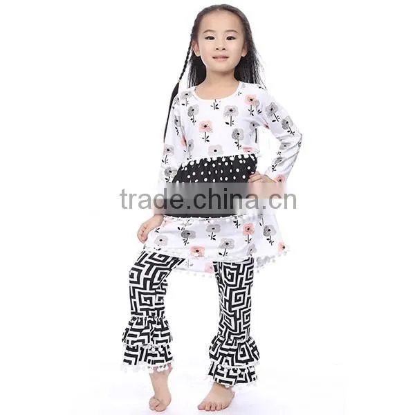 fall boutique remake fashion beautiful lovely stripes ruffle top and yellow pant children clothes wholesale