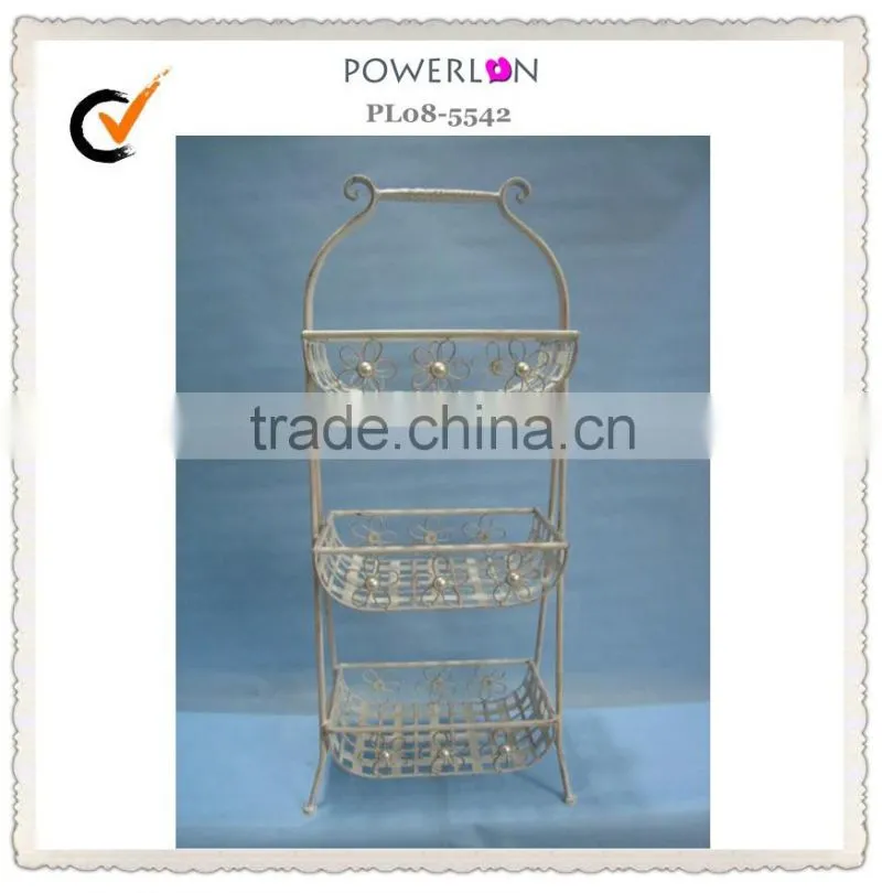 3-Tier Wrought Iron Basket Fruit Vegetable For Sundry Counter Holder Container