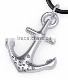 Rose gold Stainless steel girls pendant silver CZ inlay anchor pendant necklace