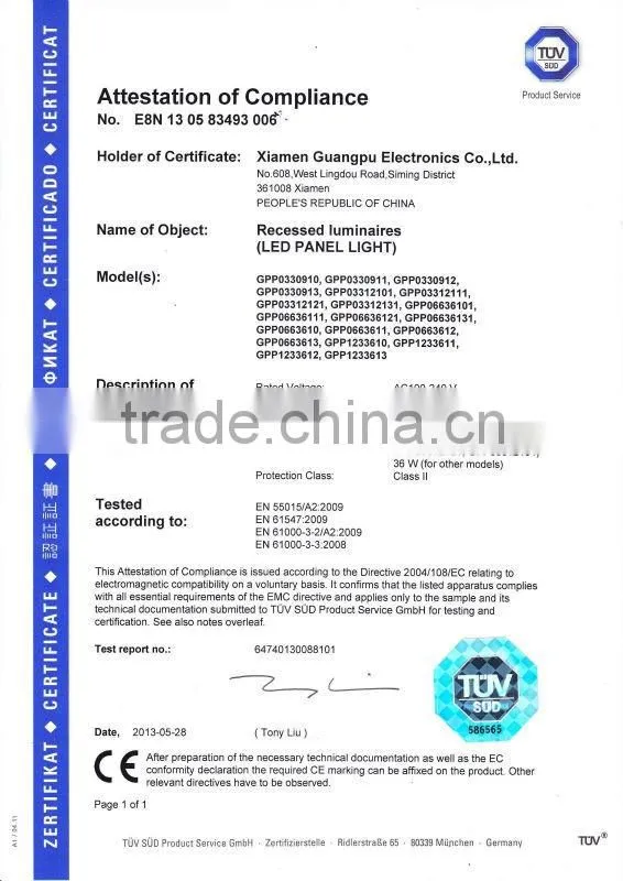 Hotsale TUV CE certified LED panel light 60*60cm 36W