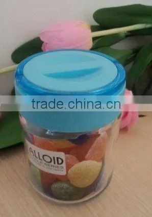 glass jars with plastic lid wholesale, custom made glass jars with colorful cover for children,made in China