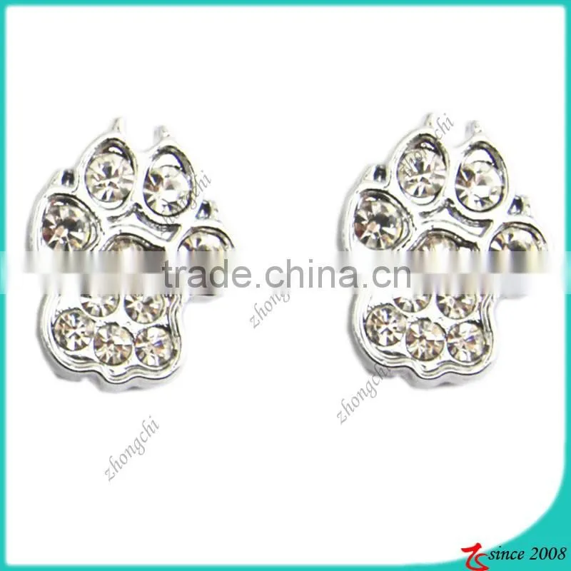 Metal Silver Shiny Crystal Rhinestone Paw Charm