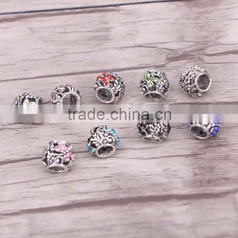 Mixed Antique Silver Rhinestone Rondelle Beads Fit European Charm