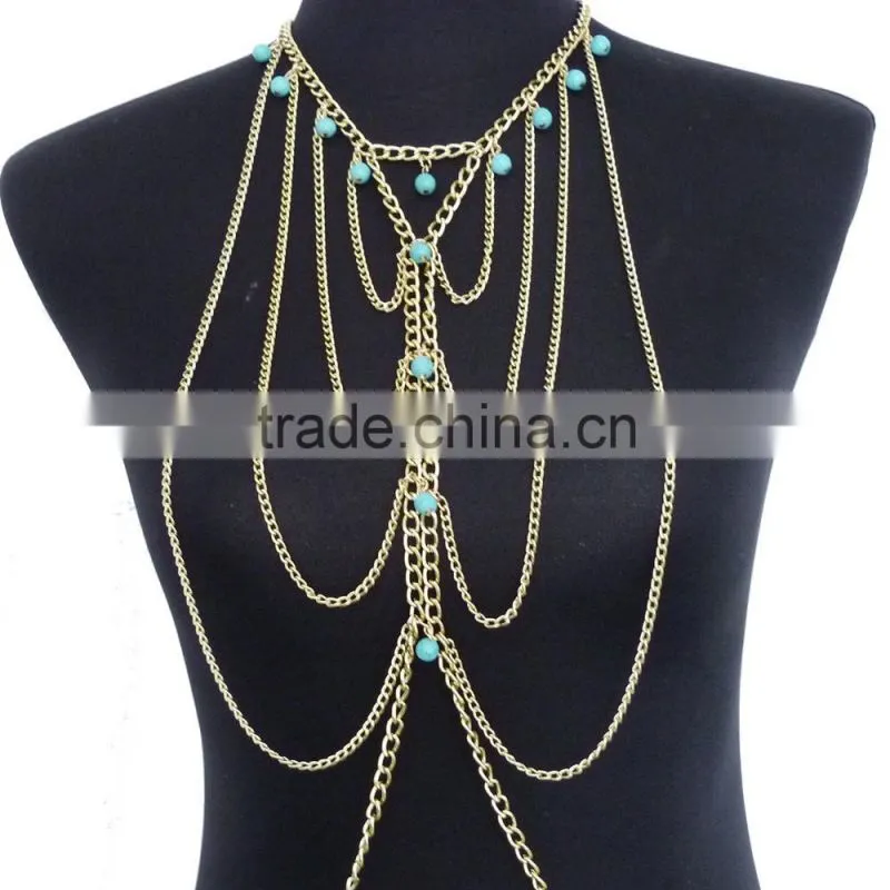 Turquoise multilayer tassel sexy waist chain