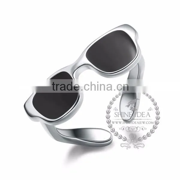 925 solid sterling silver glue black sun glasses adjustable ring fashion women jewelry 6260560