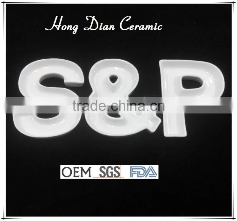 Design ceramic greek alphabet letter dish,symbol shape ceramic dish,s&p dish