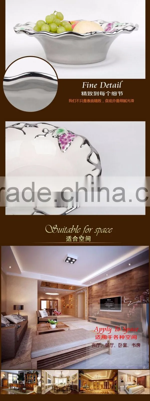 High Quality silvery electroplate dish ceramic material