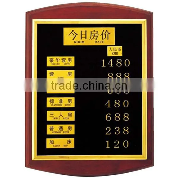 Excellent quality golden room rate hotel sign stand/ Weahter forecast board/ hotel foreign currency exchange sign stand P-75
