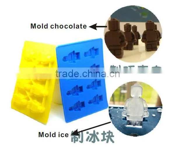 FDA 8 cavities silicone robot ice tray blue and yellow ice cube tray