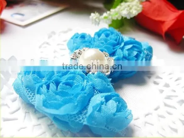 CF0730 New designs small bead ruffle rose rossete bow for hair clip decoration.