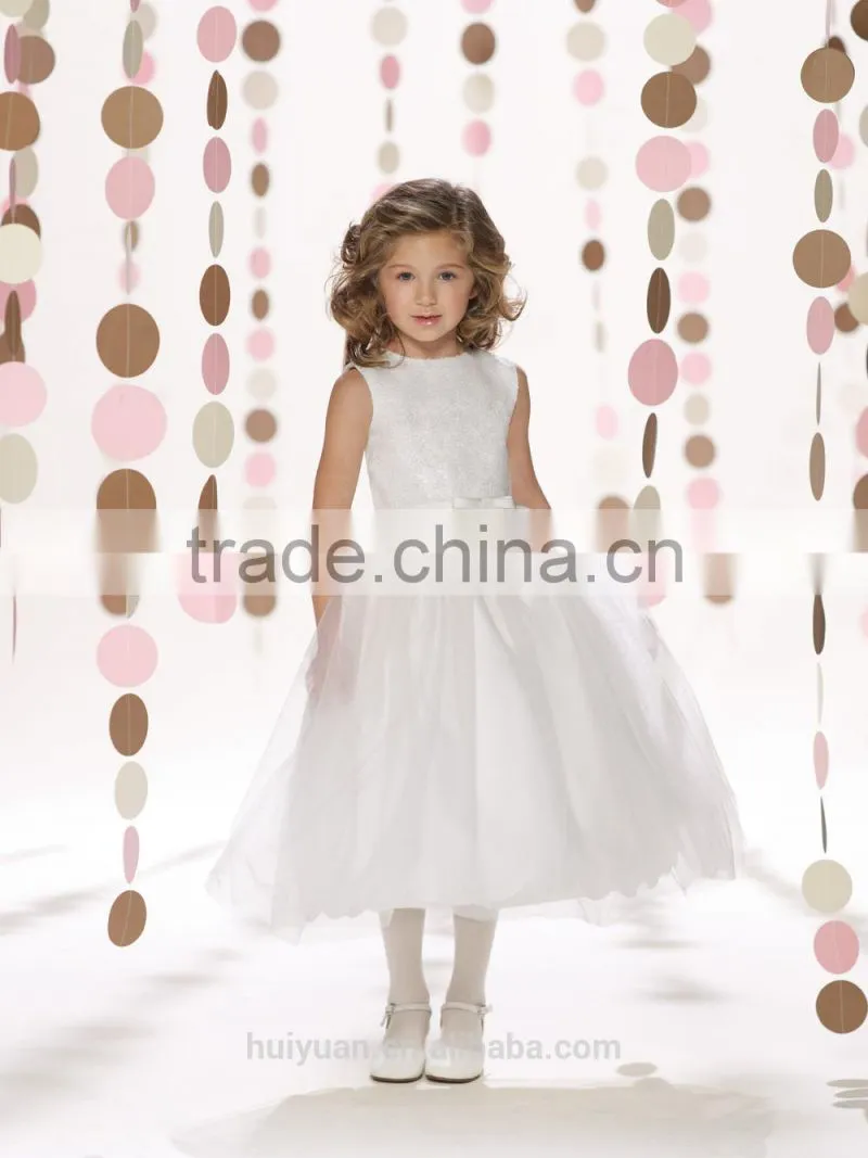2 colors round neck satin sequins beaded long kids dresses