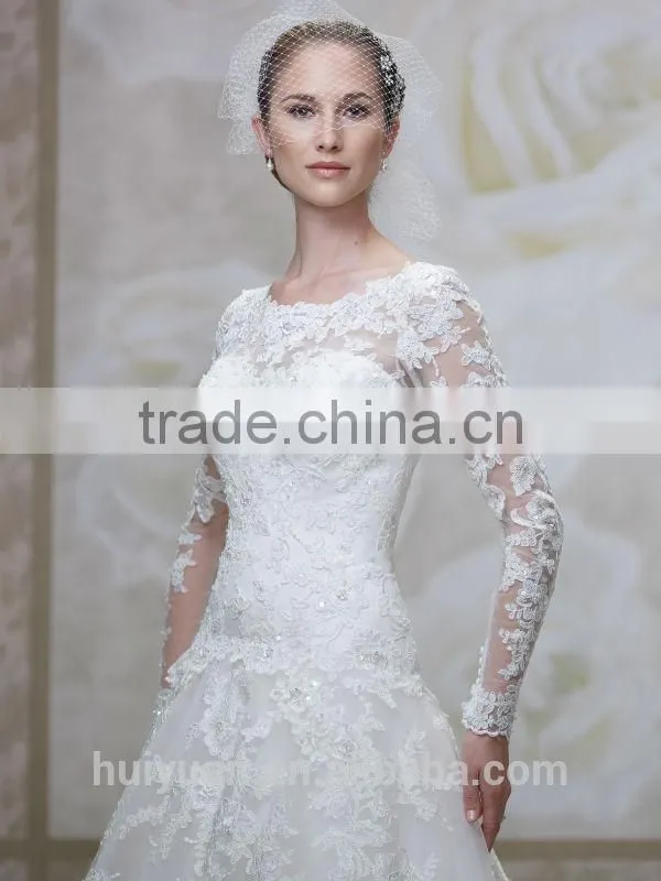 sexy low back long sleeve cathedral train wedding dress pattern