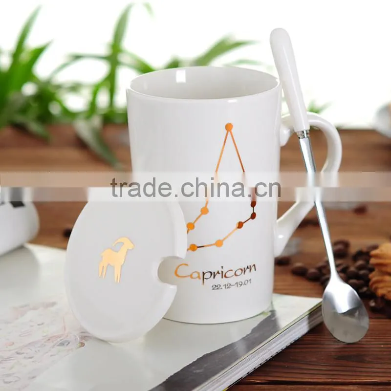 2017 Hot Sell 420 ML Ceramic Tea Cup Coffee Cup Mug Cup With Lid And Spoon