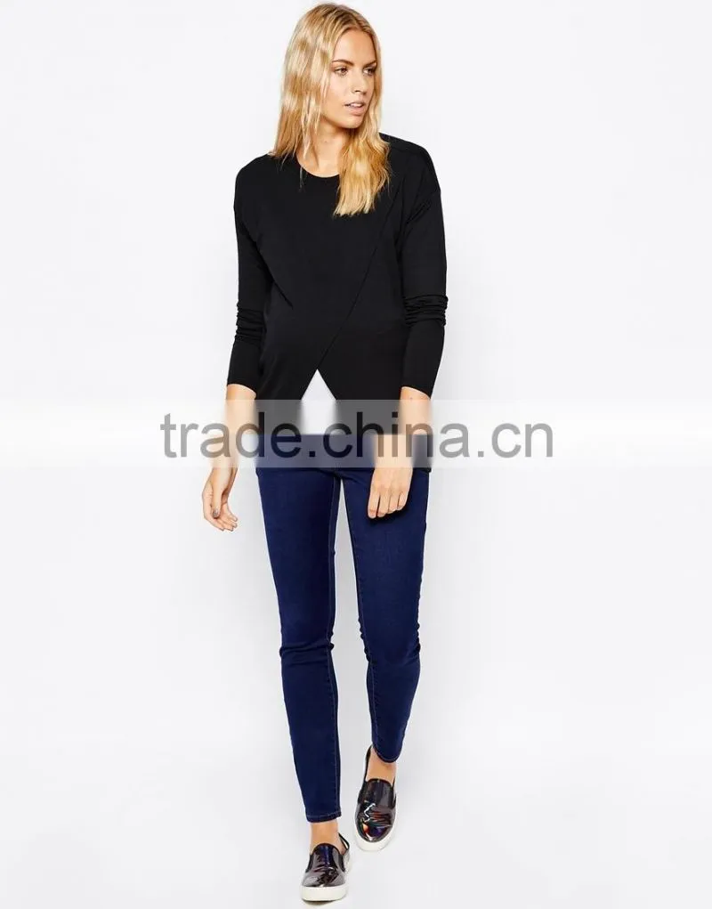 Maternity NURSING Top With Wrap Overlay And Long Sleeve