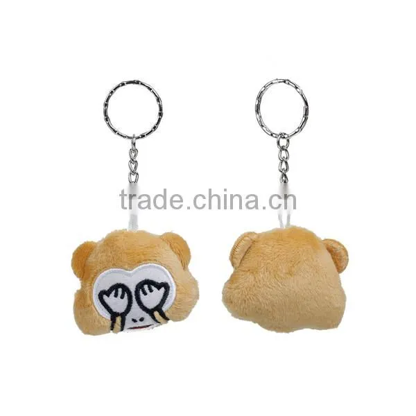 Plush Keychain & Keyring Monkey Animal Silver Tone Brown Emoji Pattern Carved 10cm x 5.4cm