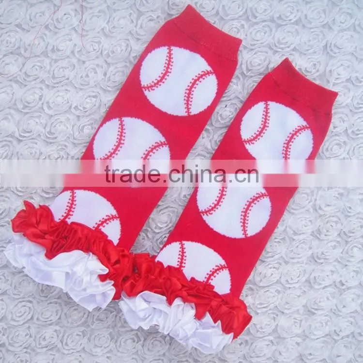 Red kint sports socks for children ruffles satin knee high baby leg warmer football
