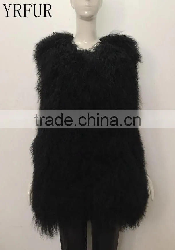YR545 Basic Style Real Mongolia Fur Vest Lots of Colors Tibet lamb Fur Gilet