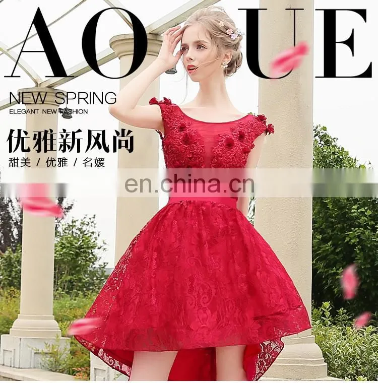 HS1615 Sexy Red Knee Length Flower Applique Bridal Party Dress for Bridesmaid