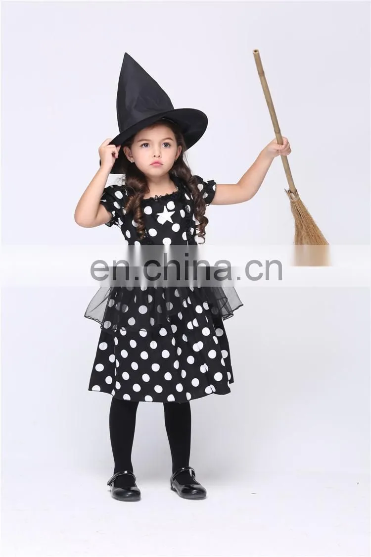 New arrival black with white dot halloween witch costume FGCC-0153