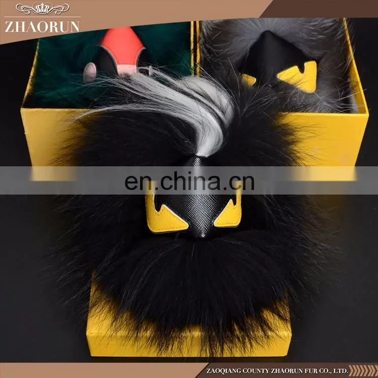 2016 High Quality emoji keychain fox fur key chain dyed color fur balls keychain