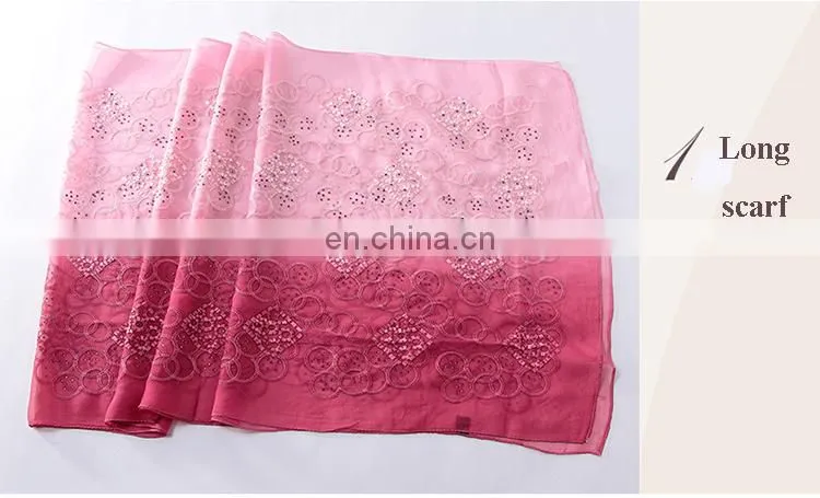 Lingshang spring and autumn embroidery silk scarf women's gradient color scarves&wraps