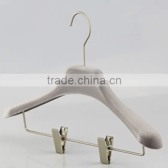 gray fashion velvet flocking hanger with clips for suits
