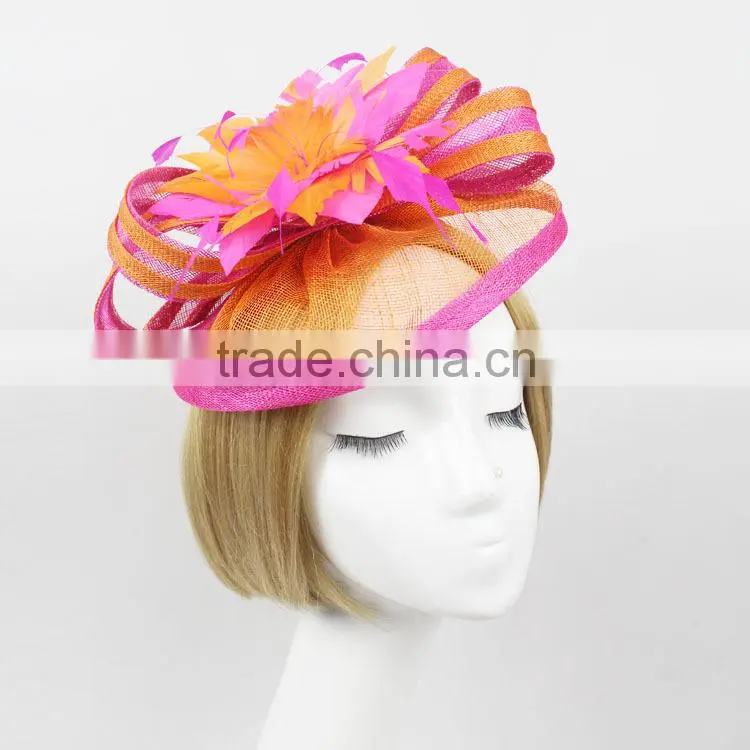2015 New Design Elegant Church/Races Sinamay Fabric Feather Fascinator Hat